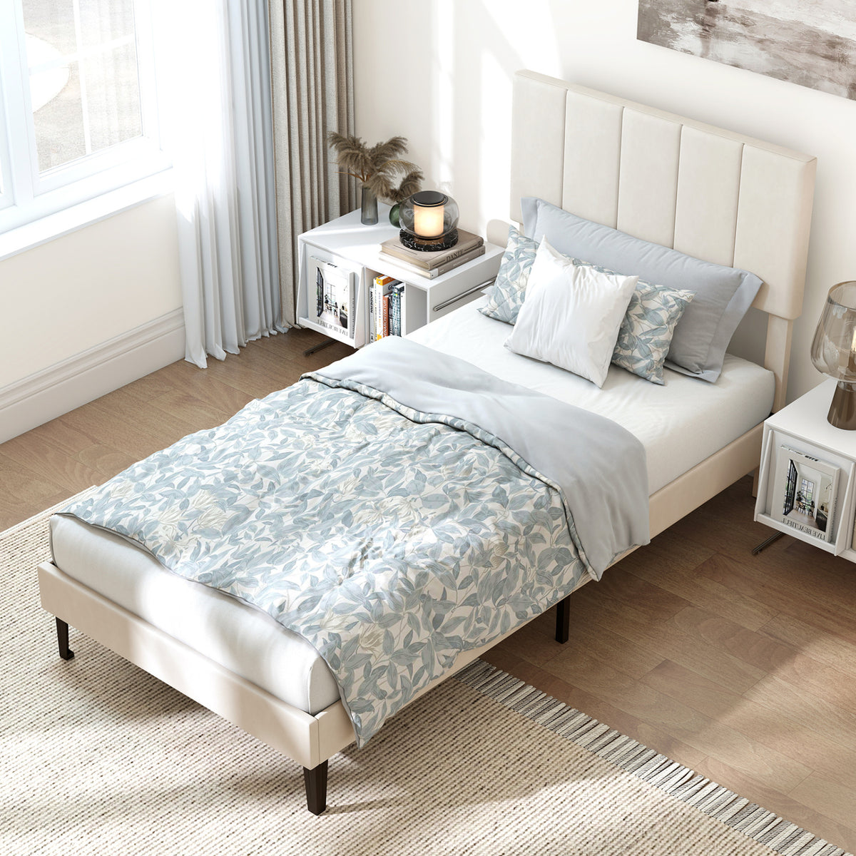 Queen Size Velvet Upholstered Platform Bed Frame
