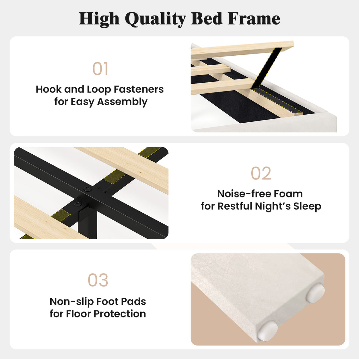 Queen Size Velvet Upholstered Platform Bed Frame