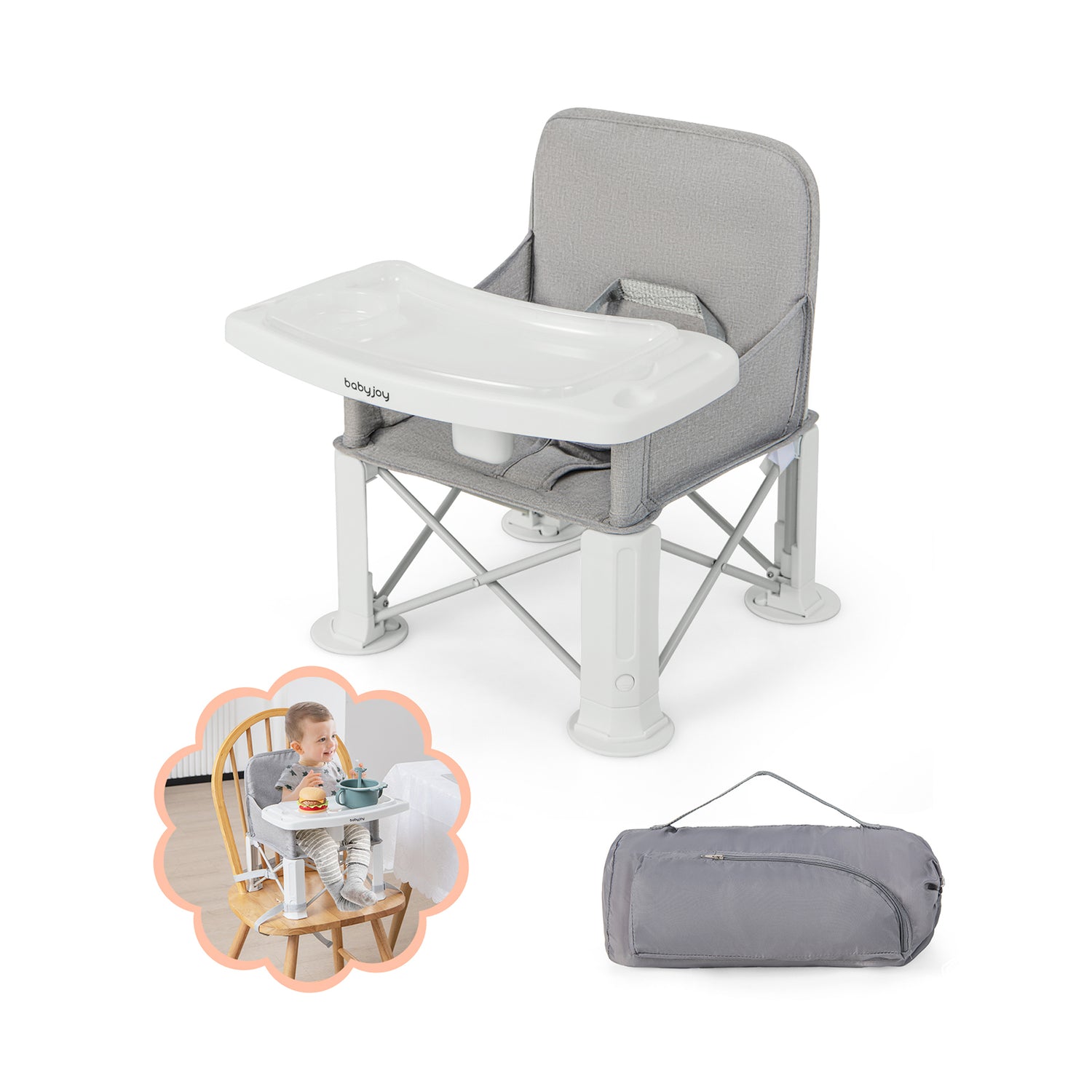 Portable Baby Booster Seat with Straps and Double Tray