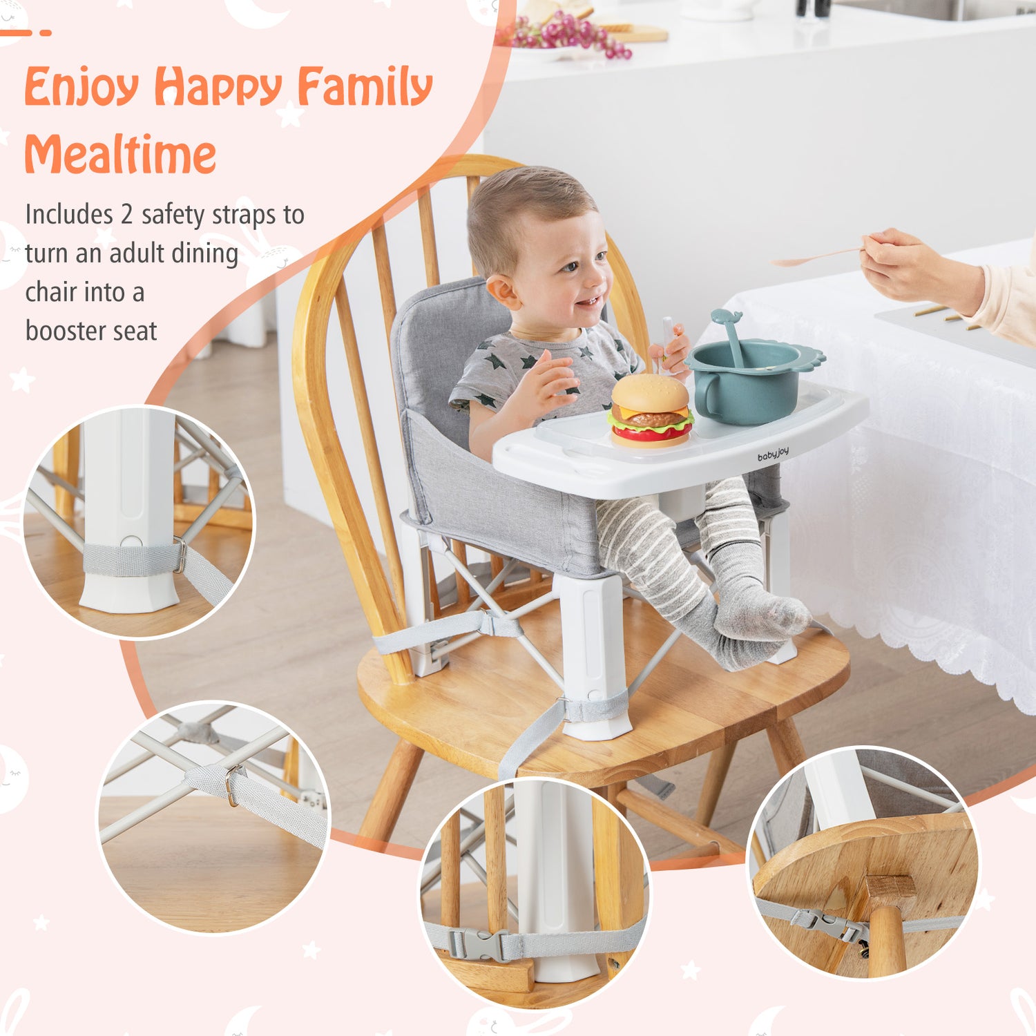 Portable Baby Booster Seat with Straps and Double Tray