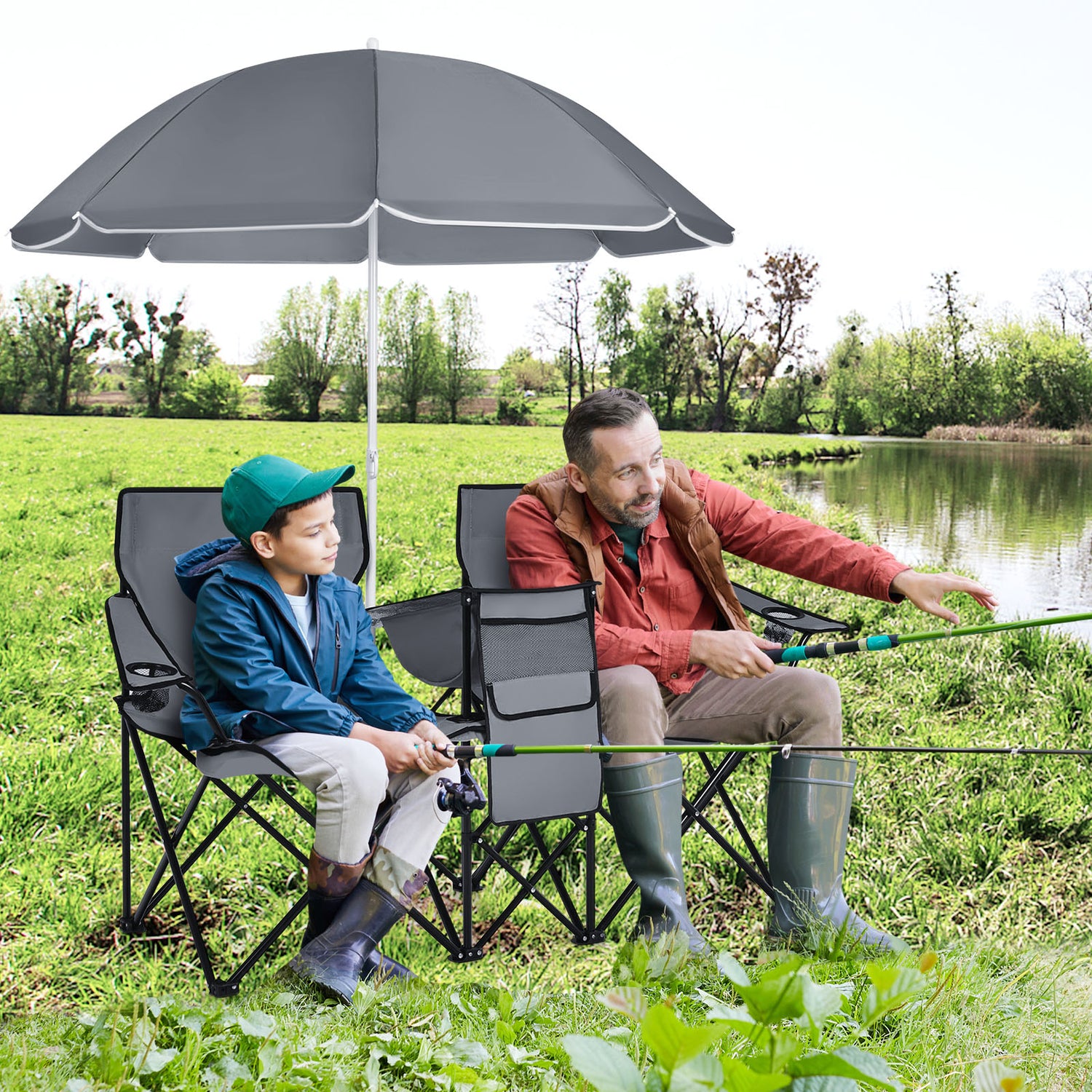 Portable Folding Picnic Double Chair with Umbrella