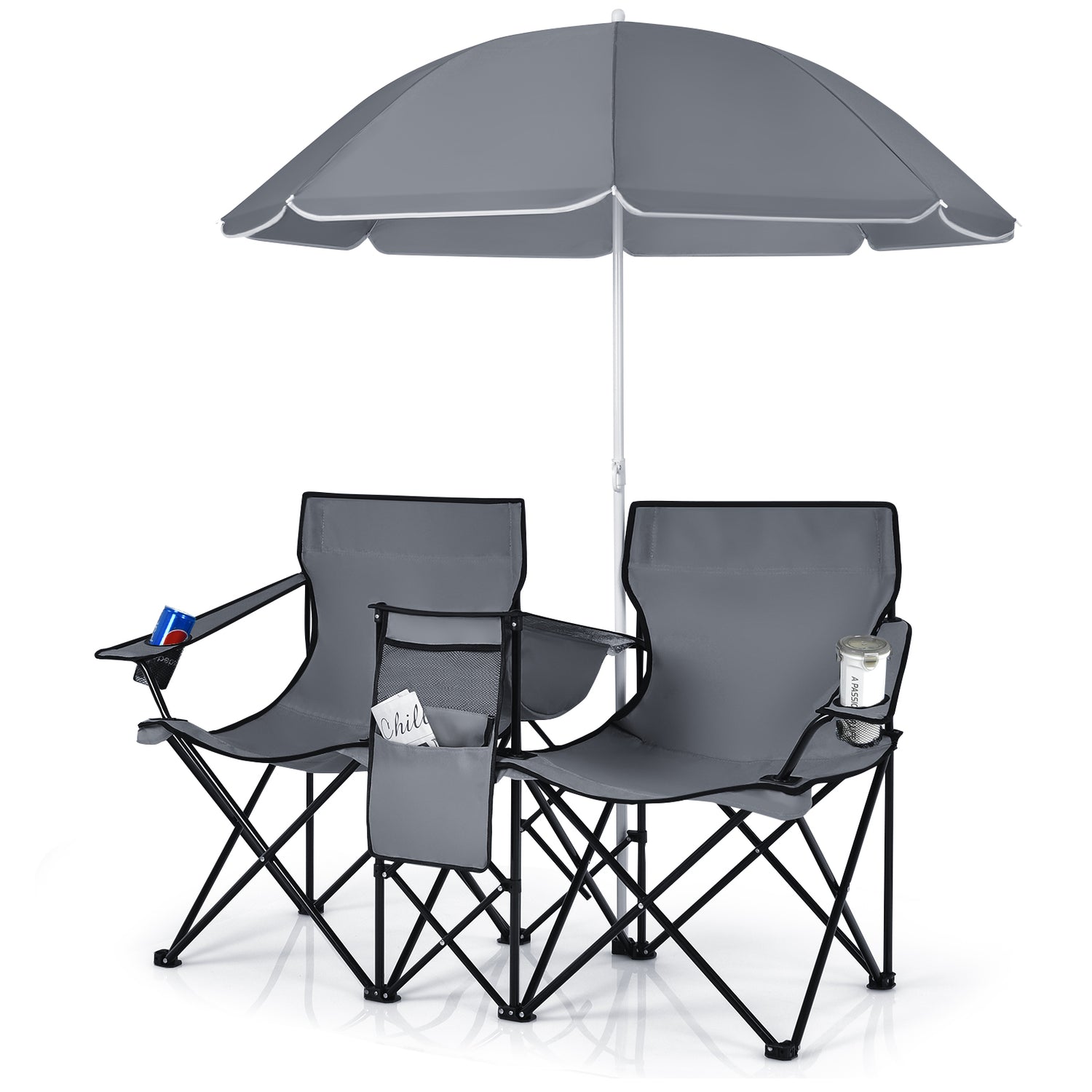 Portable Folding Picnic Double Chair with Umbrella