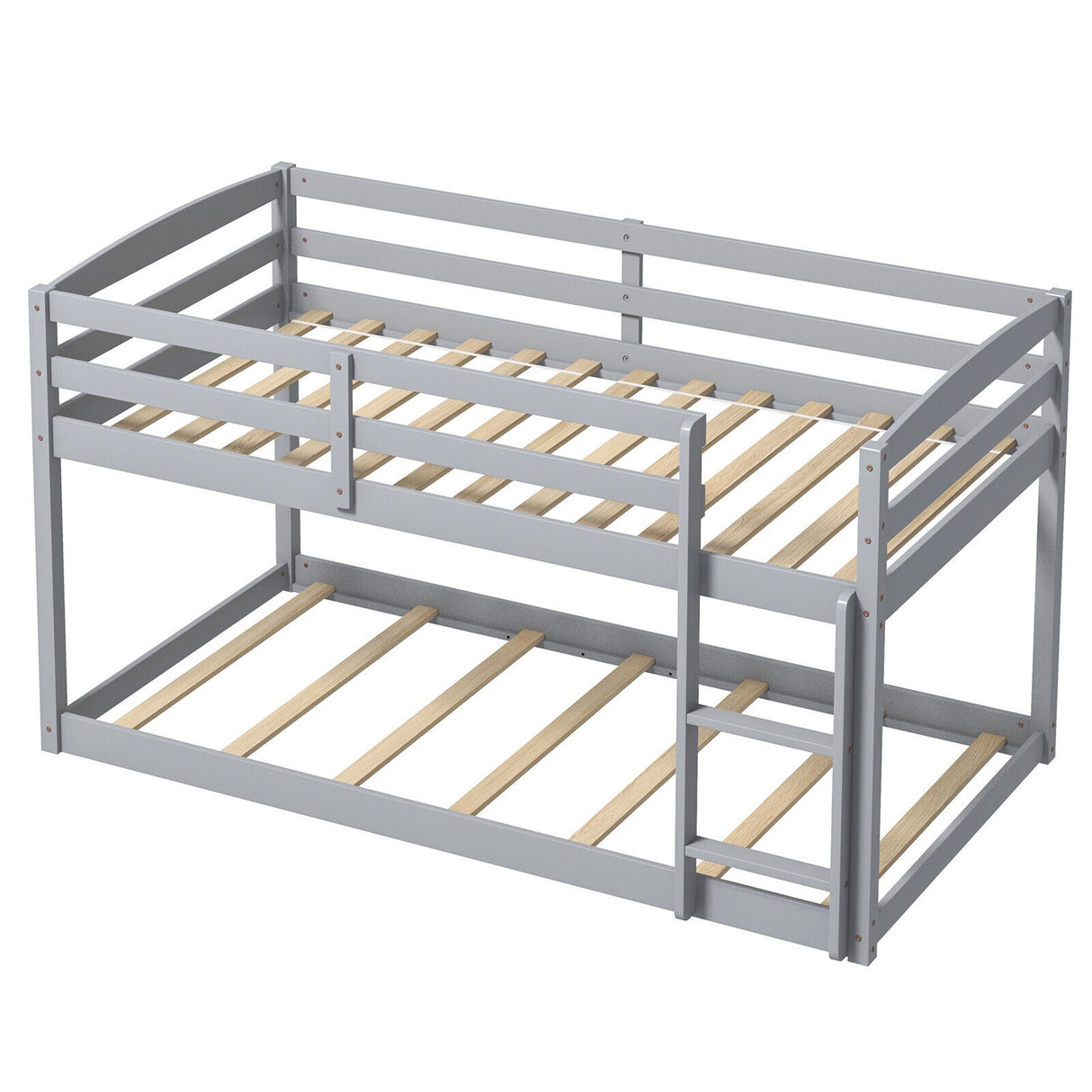 Twin Size Bunk Bed with High Guardrails and Integrated Ladder