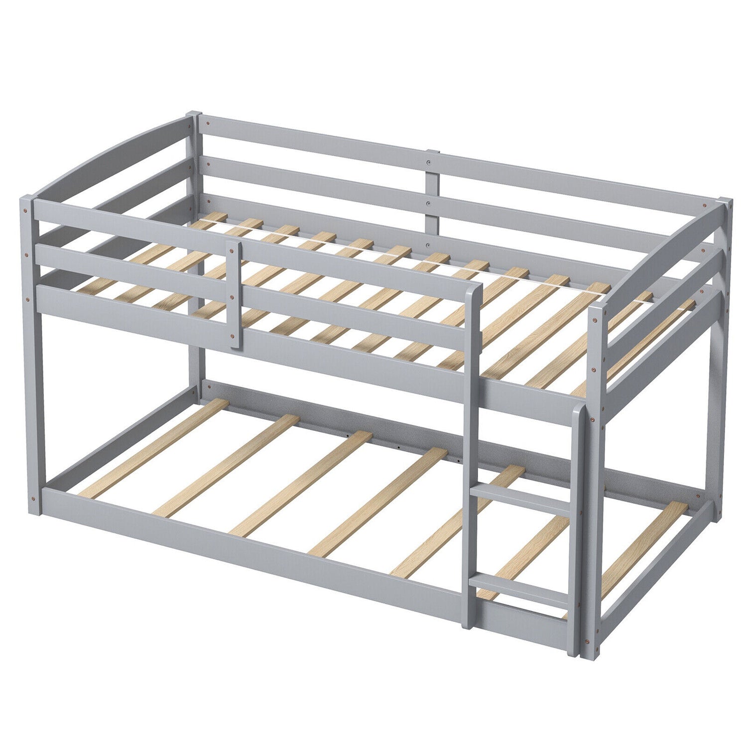Twin Size Bunk Bed with High Guardrails and Integrated Ladder