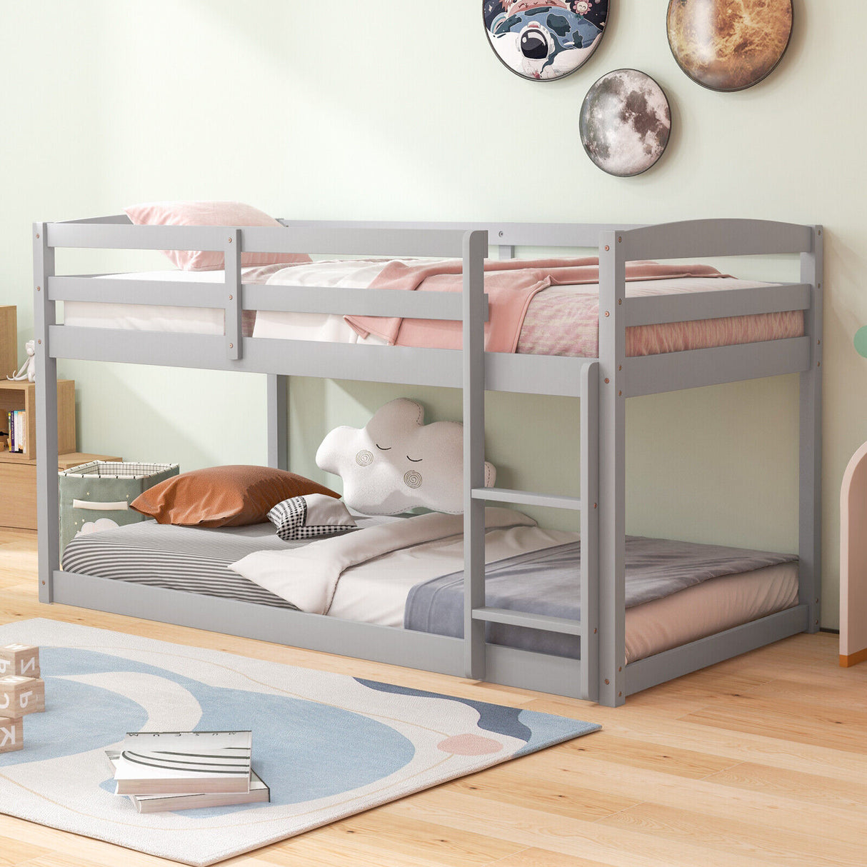 Twin Size Bunk Bed with High Guardrails and Integrated Ladder