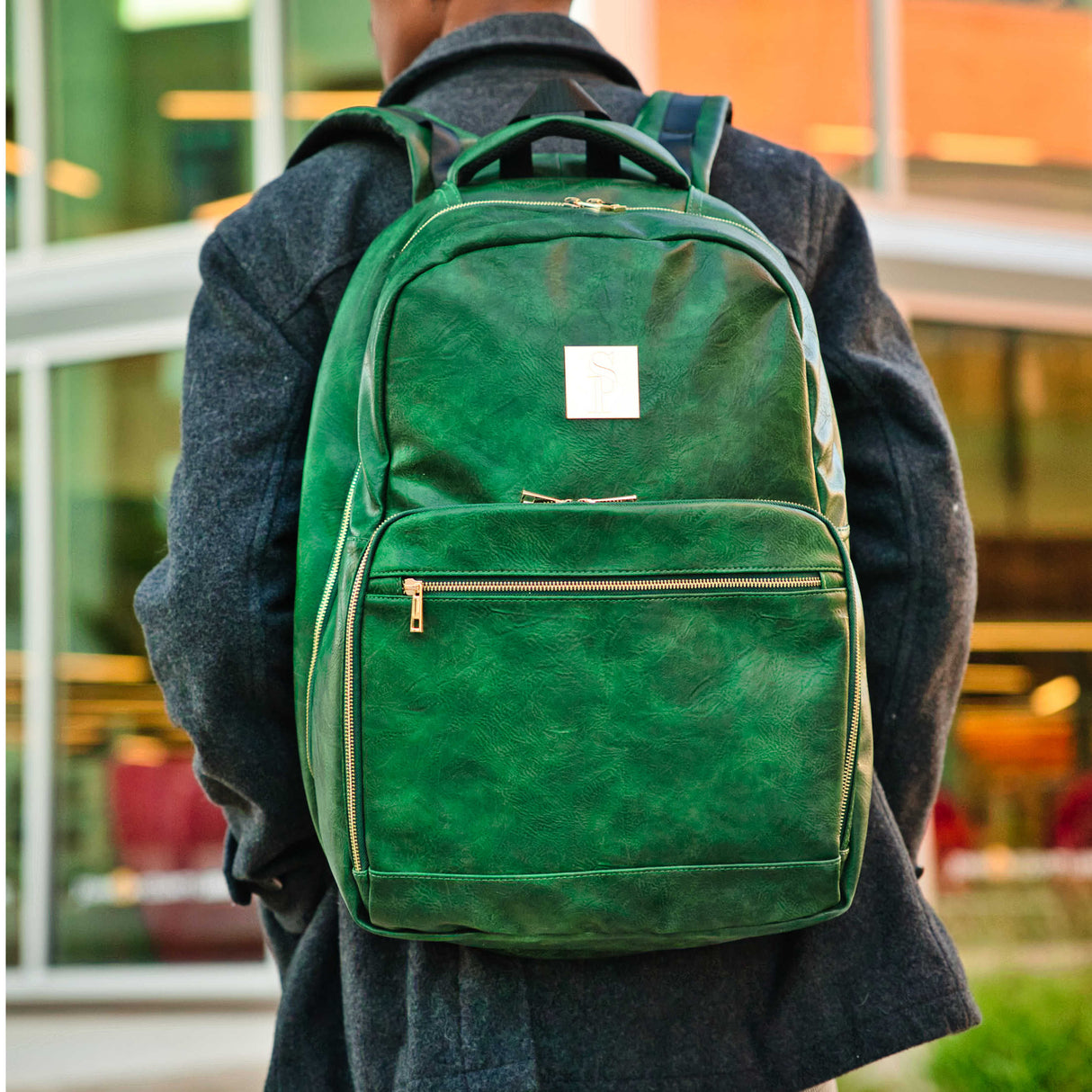 Emerald Green Leather 2 Bag Set (Commuter Backpack and Duffle)