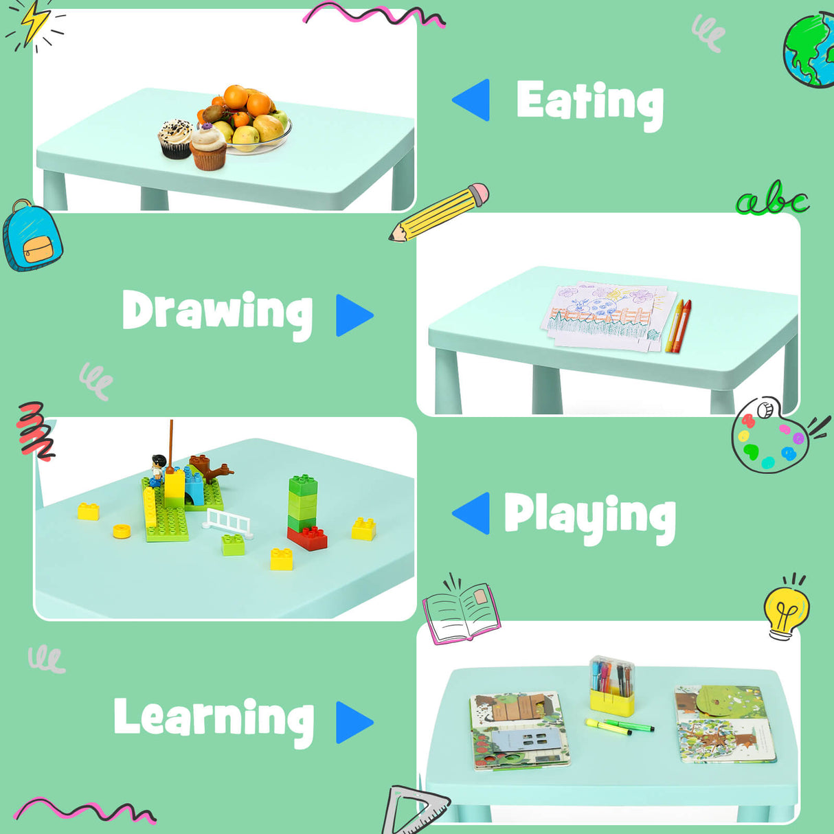 3 Pieces Toddler Multi Activity Play Dining Study Kids Table and Chair Set