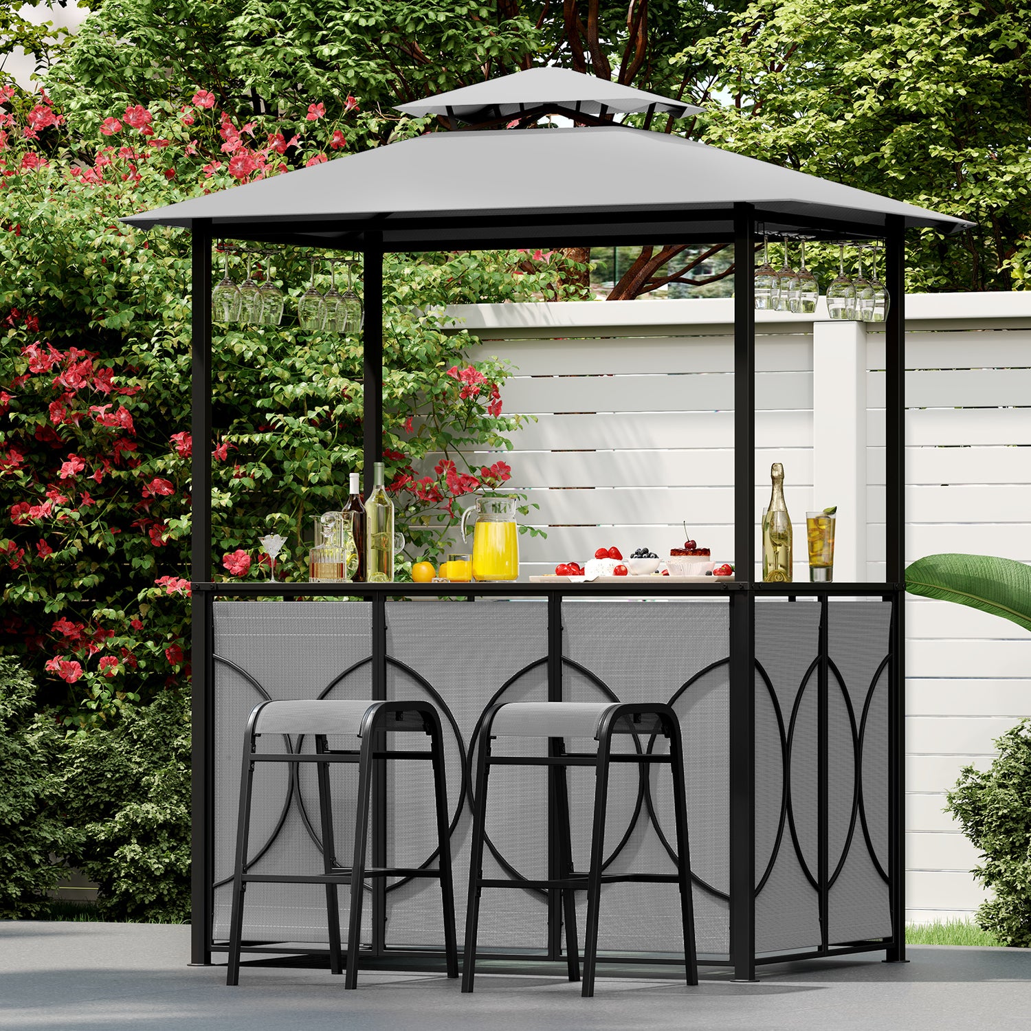 6.5 x 4 x 8 FT Grill Gazebo Set with 2 Bar Stools and Bar Table