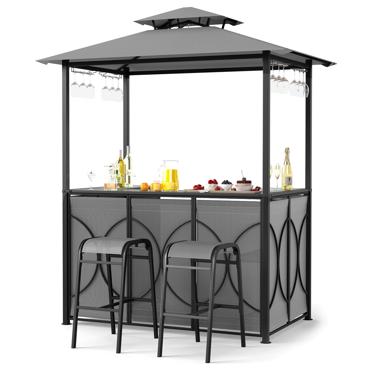 6.5 x 4 x 8 FT Grill Gazebo Set with 2 Bar Stools and Bar Table