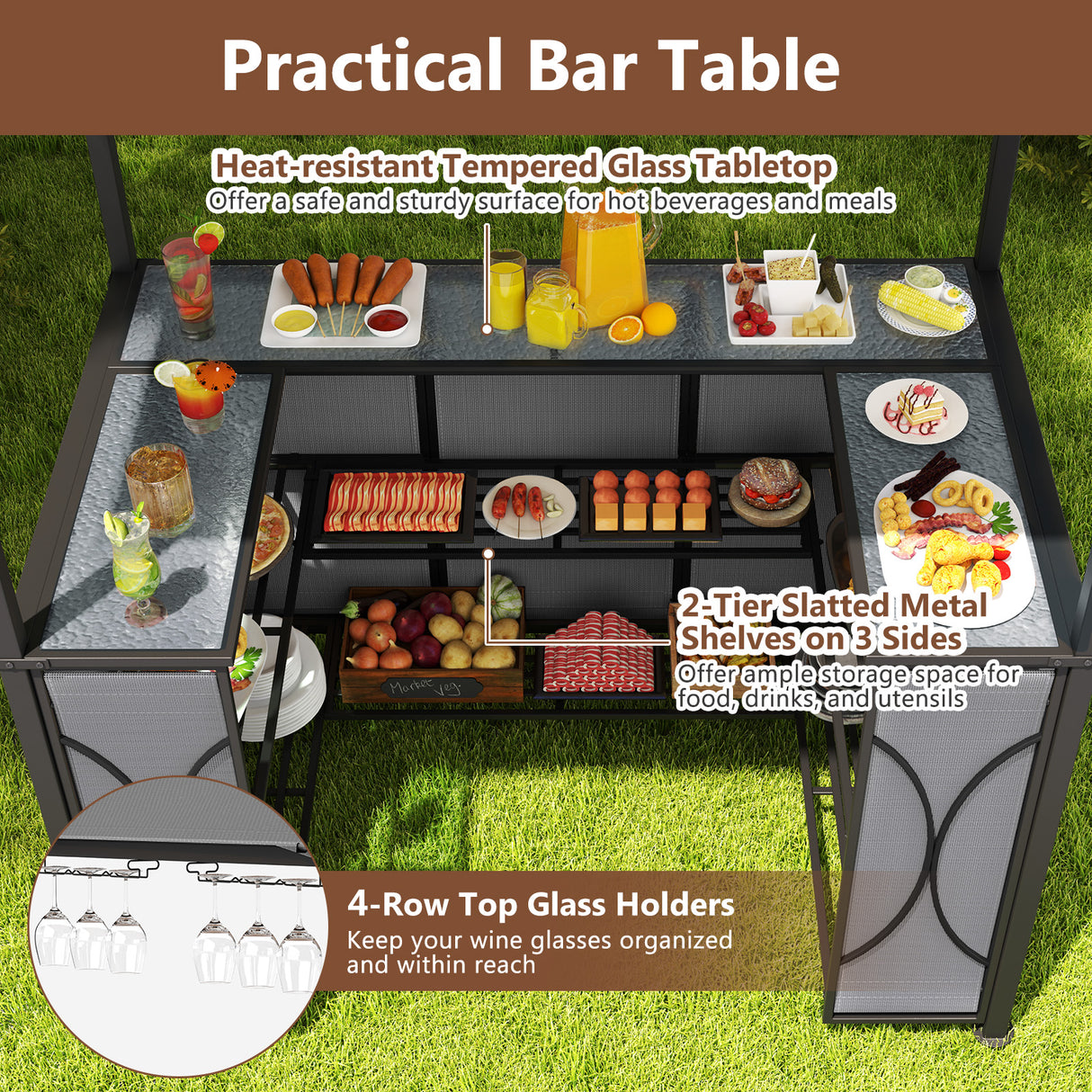 6.5 x 4 x 8 FT Grill Gazebo Set with 2 Bar Stools and Bar Table