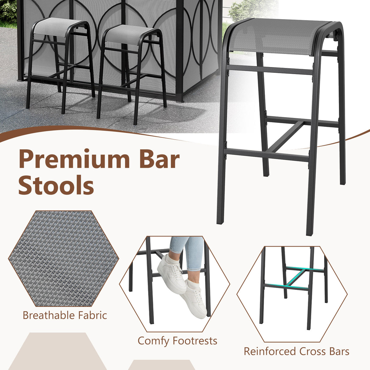 6.5 x 4 x 8 FT Grill Gazebo Set with 2 Bar Stools and Bar Table