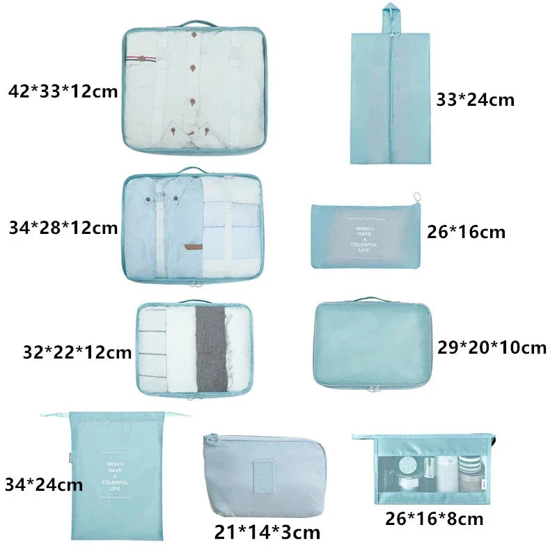 9 Pieces Set Travel Organizer Storage Bags Suitcase Packing Set Storage Cases Portable Luggage Organizer Clothes Shoe Tidy Pouch