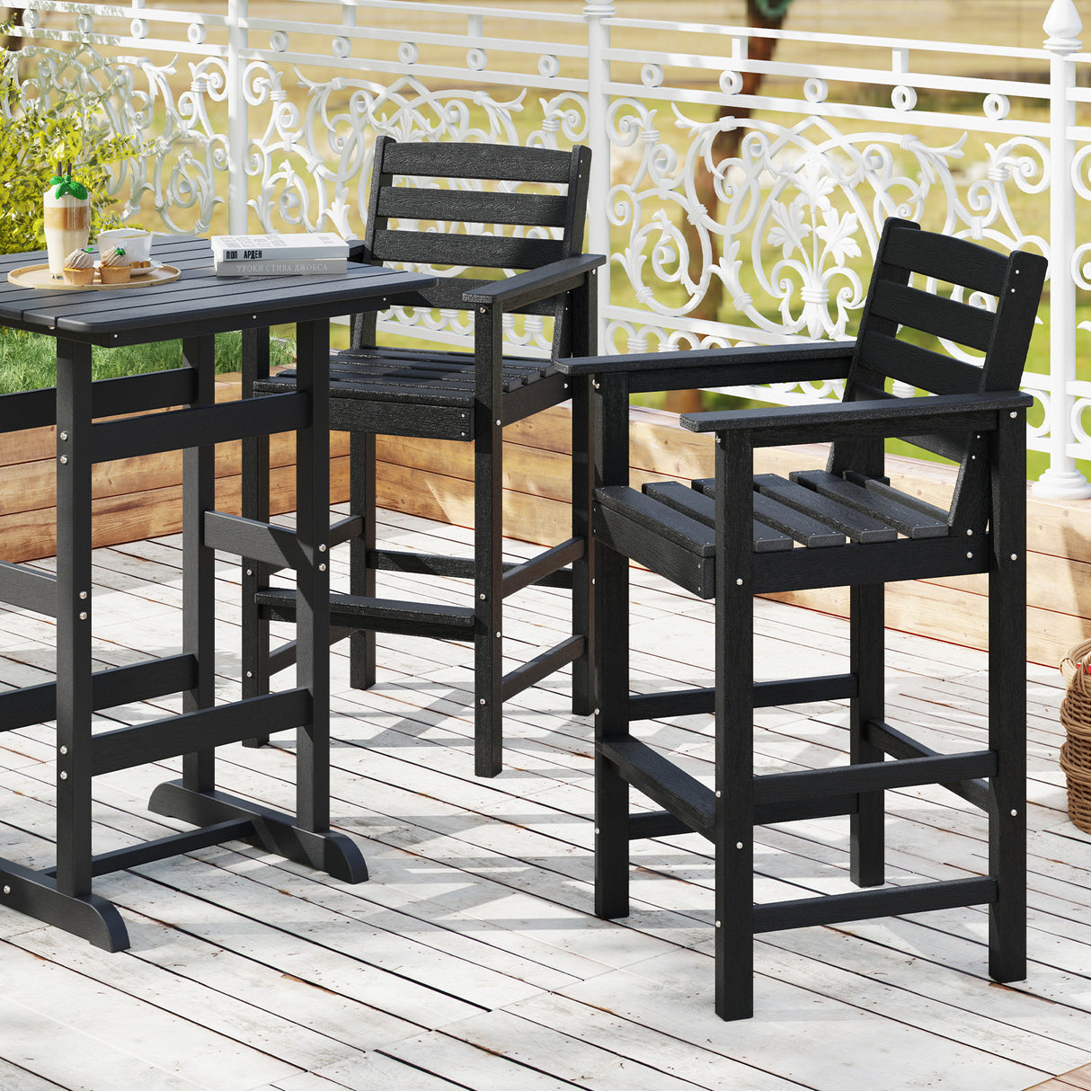 Patio HDPE Adirondack Bar Chairs Set of 2 with Wide Armrests