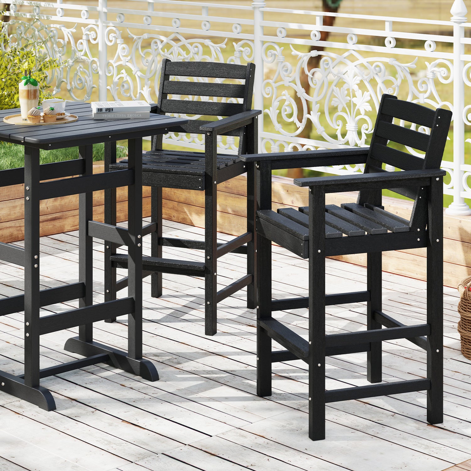 Patio HDPE Adirondack Bar Chairs Set of 2 with Wide Armrests