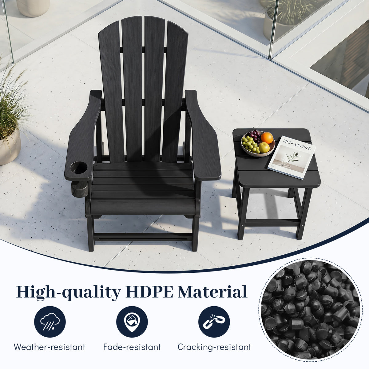 HDPE Adirondack Chairs with Realistic Wood Grain for Backyard Lawn