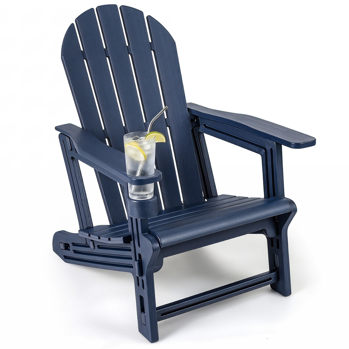 HDPE Adirondack Chair with Cup Holder and Wooden Texture for Patio
