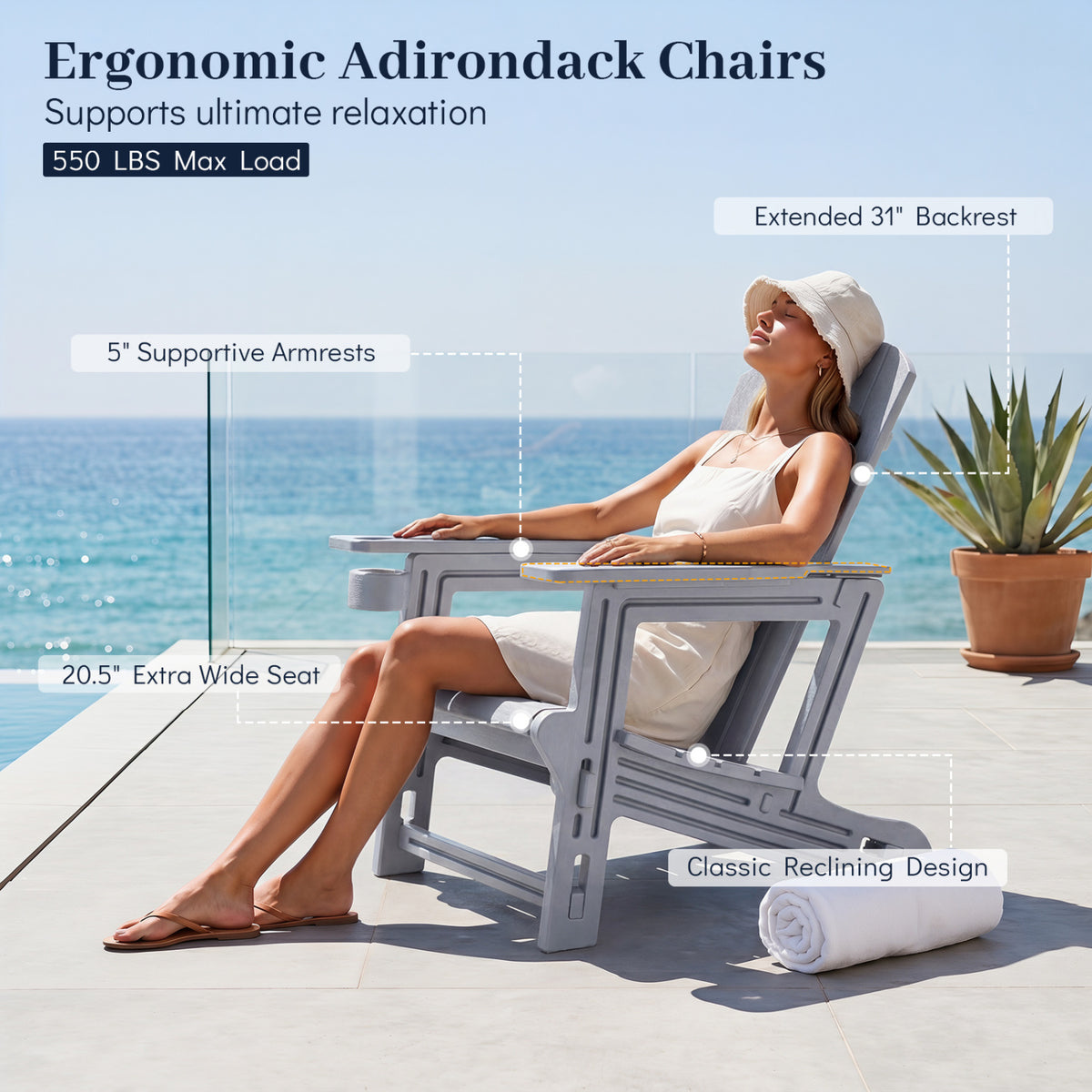 HDPE Adirondack Chairs with Realistic Wood Grain for Backyard Lawn