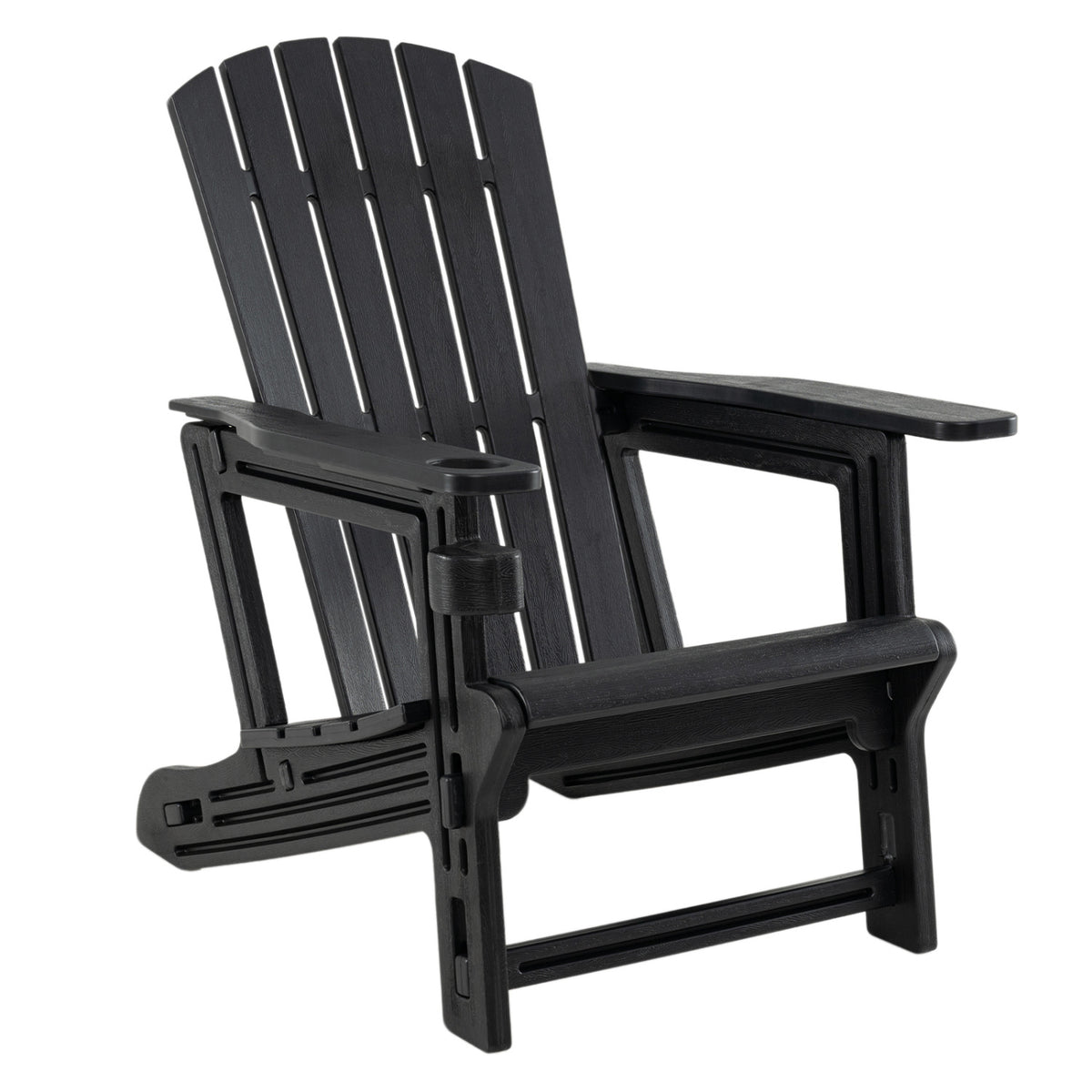 HDPE Adirondack Chair with Cup Holder and Wooden Texture for Patio