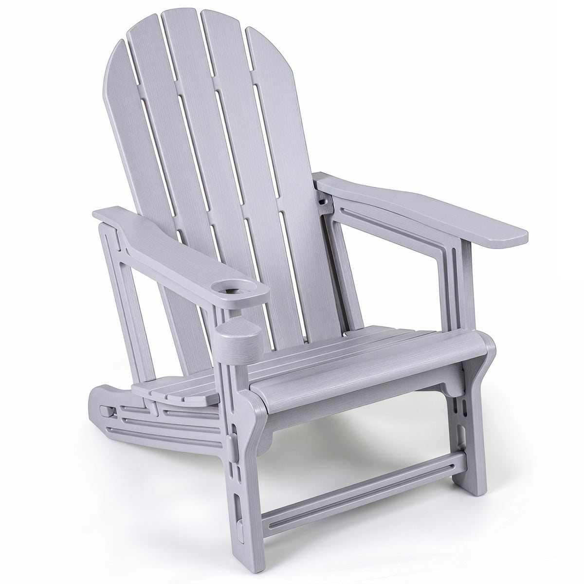 HDPE Adirondack Chair with Cup Holder and Wooden Texture for Patio