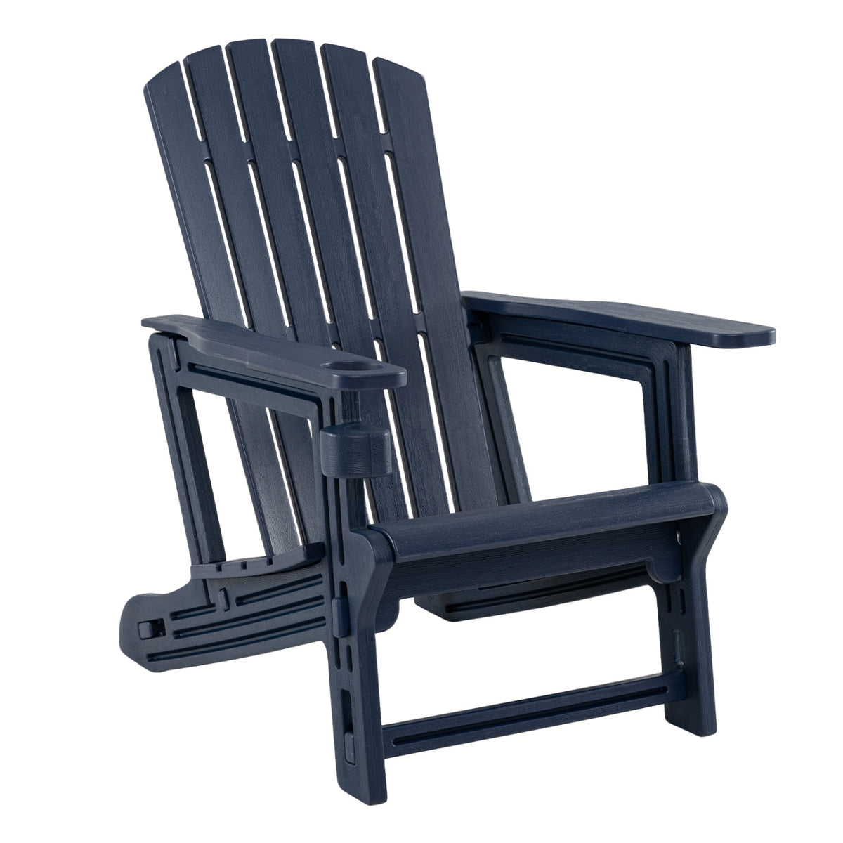 HDPE Adirondack Chair with Cup Holder and Wood-Like Texture High Back for Garden