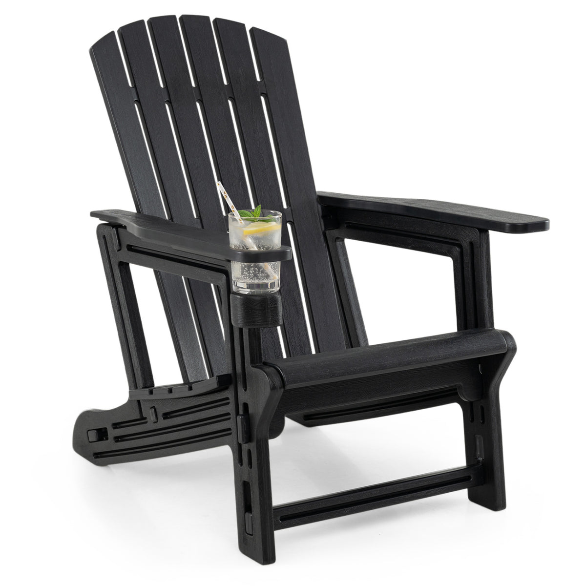 HDPE Adirondack Chair with Cup Holder and Wood-Like Texture High Back for Garden