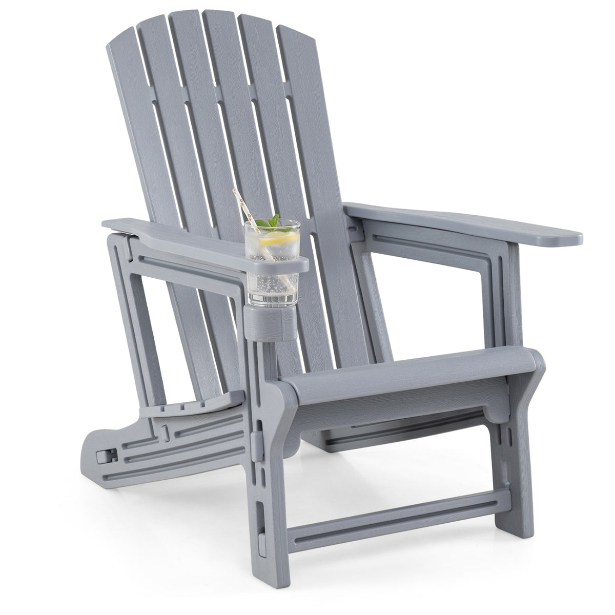 HDPE Adirondack Chair with Cup Holder and Wood-Like Texture High Back for Garden