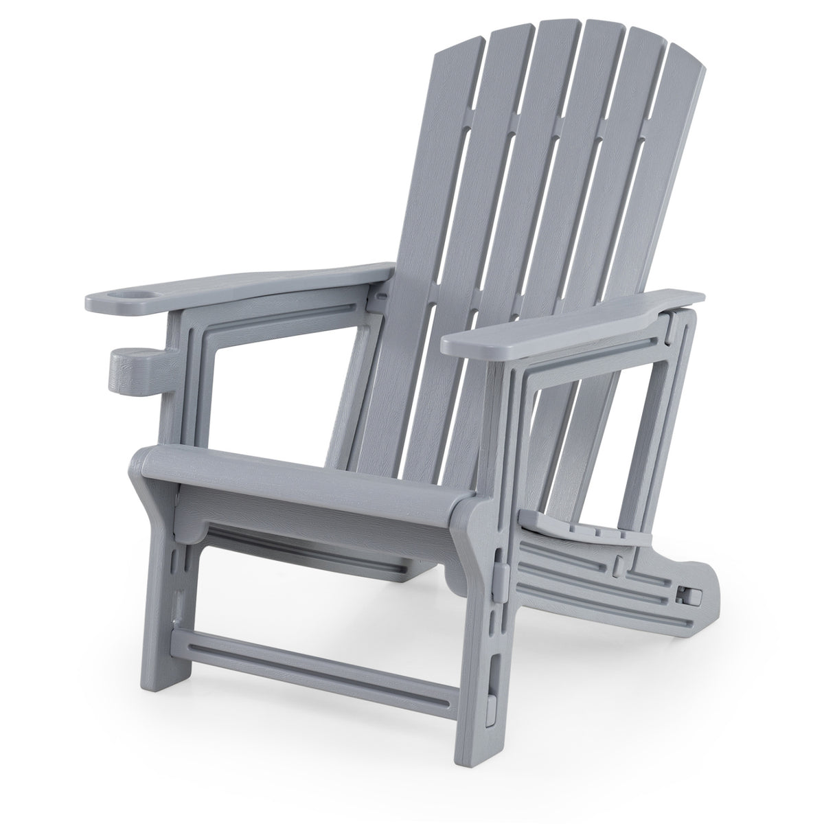 HDPE Adirondack Chair with Cup Holder and Wood-Like Texture High Back for Garden