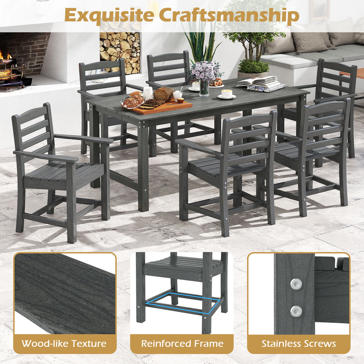 HDPE All Weather Patio Dining Chairs Set of 2 with Wide Armrests
