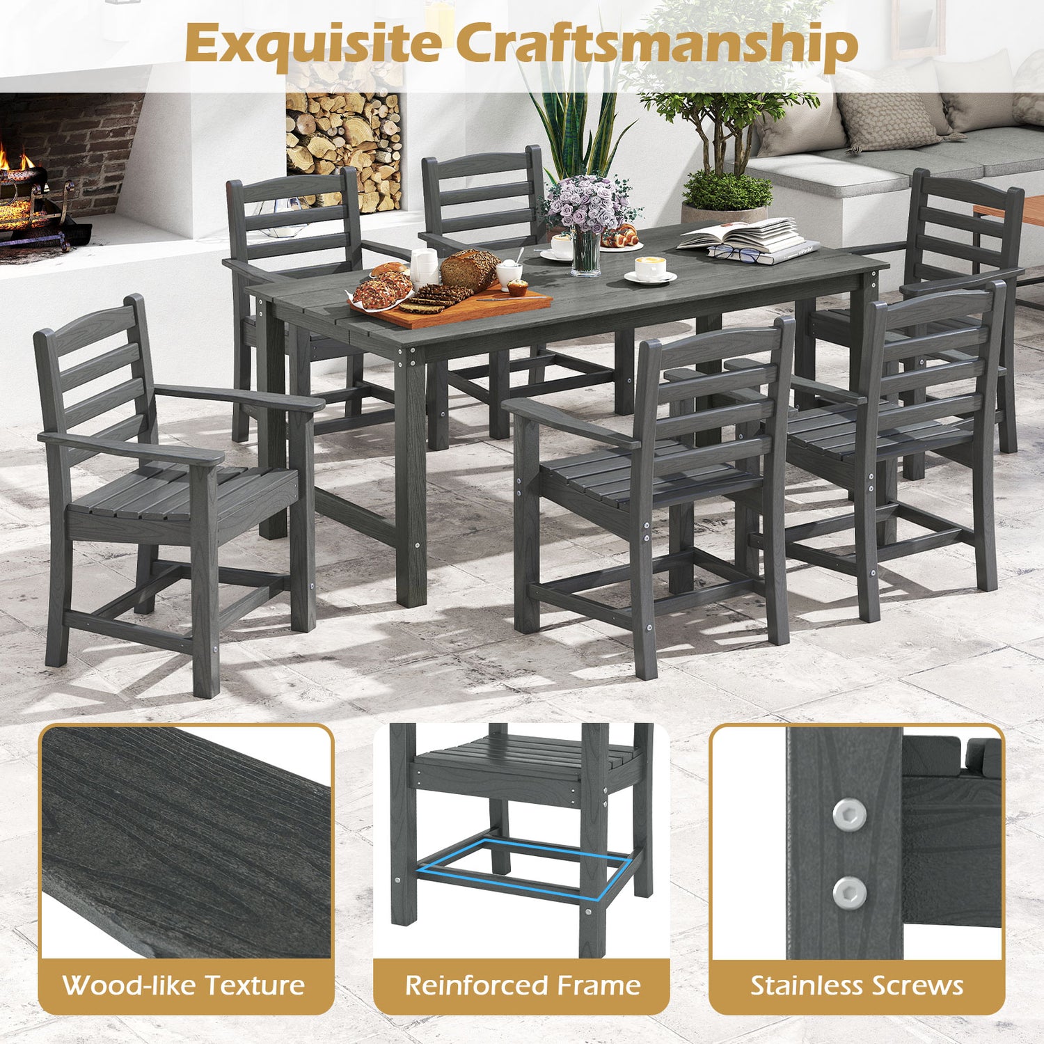 HDPE All Weather Patio Dining Chairs Set of 2 with Wide Armrests
