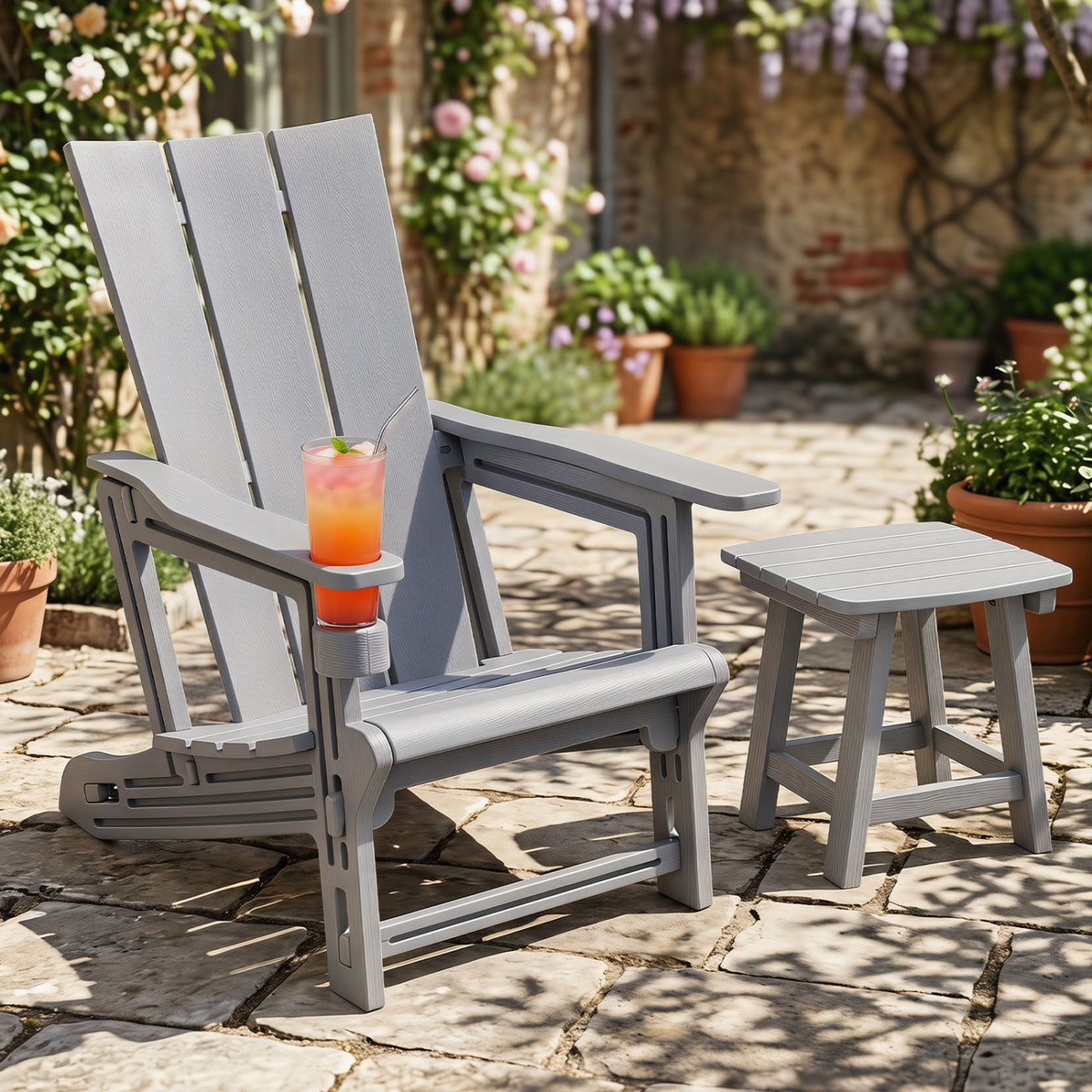 HDPE Outdoor Adirondack Chairs with Cup Holder