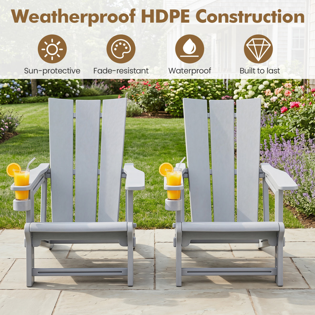 HDPE Outdoor Adirondack Chairs with Cup Holder