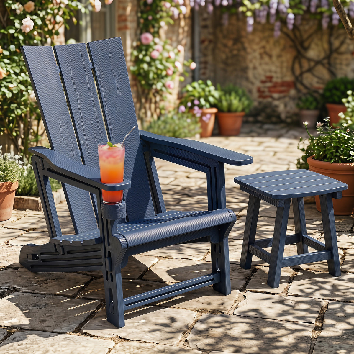 HDPE Outdoor Adirondack Chairs with Cup Holder