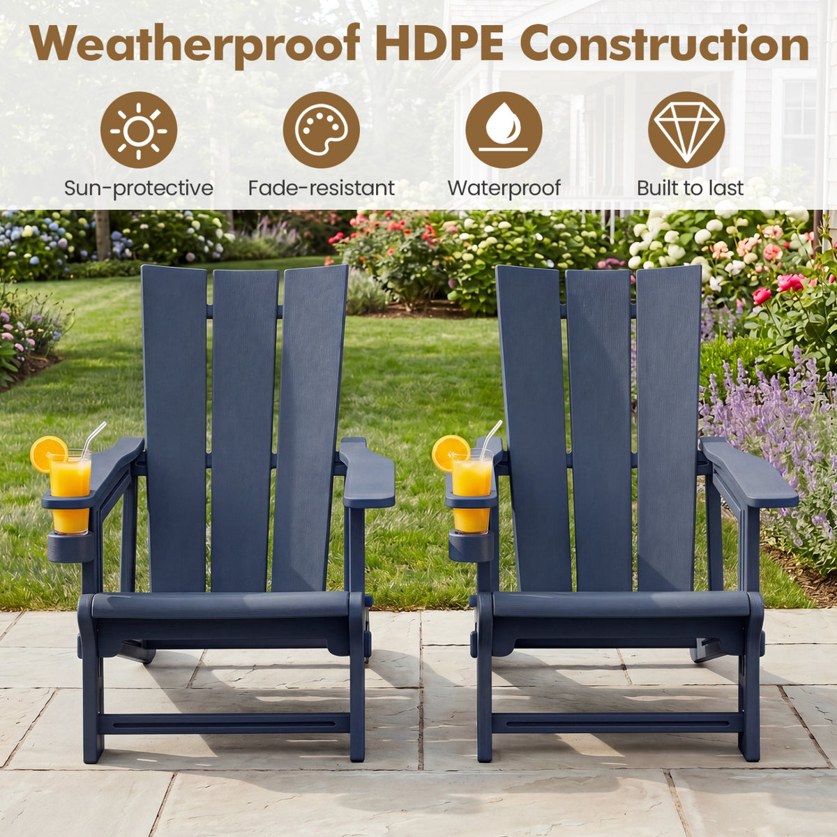 HDPE Outdoor Adirondack Chairs with Cup Holder
