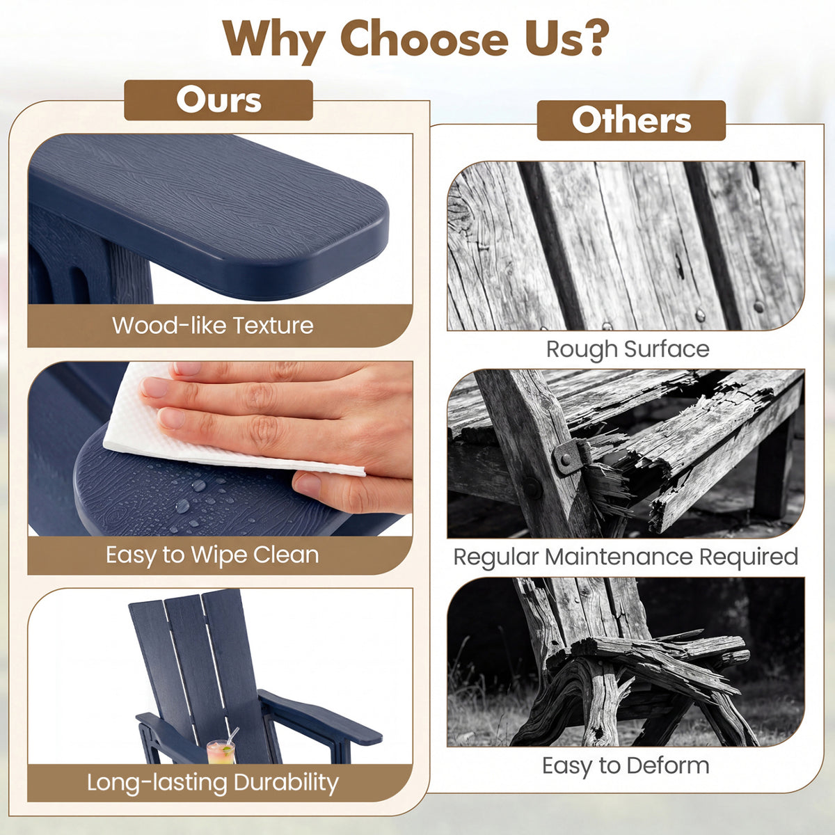HDPE Outdoor Adirondack Chairs with Cup Holder