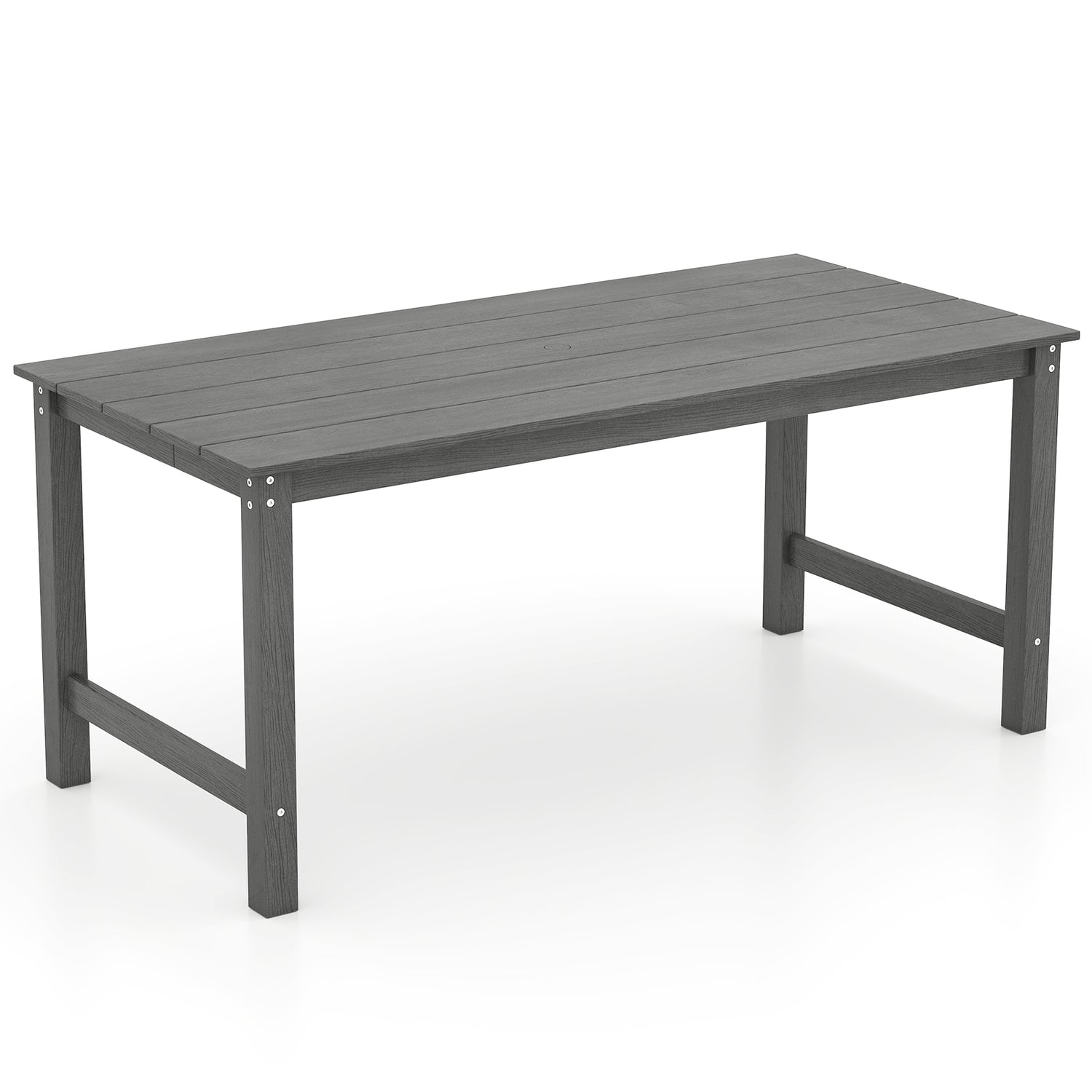 HDPE Outdoor Dining Table for 6 Person with Wood-Like Tabletop and Umbrella Hole