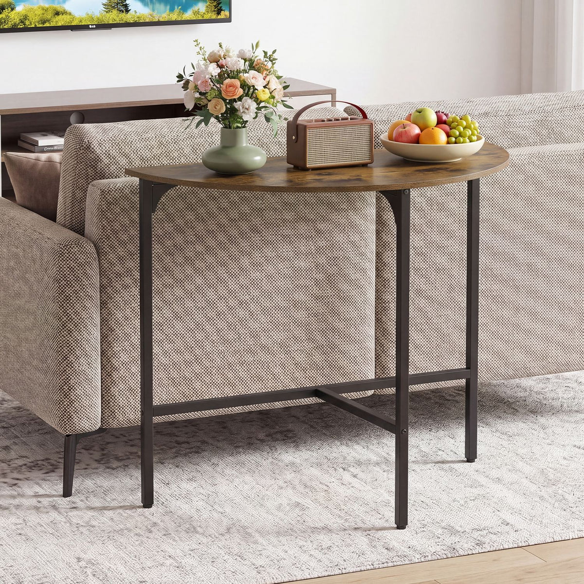 Half-moon Console Table Semi-circular Industrial Sofa Couch Table-Rustic Brown