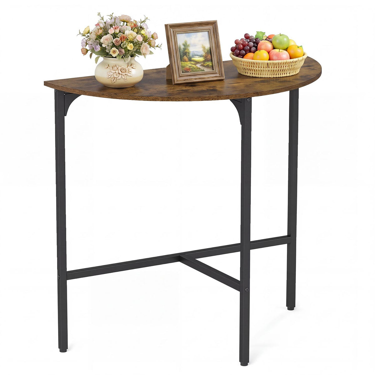 Half-moon Console Table Semi-circular Industrial Sofa Couch Table-Rustic Brown