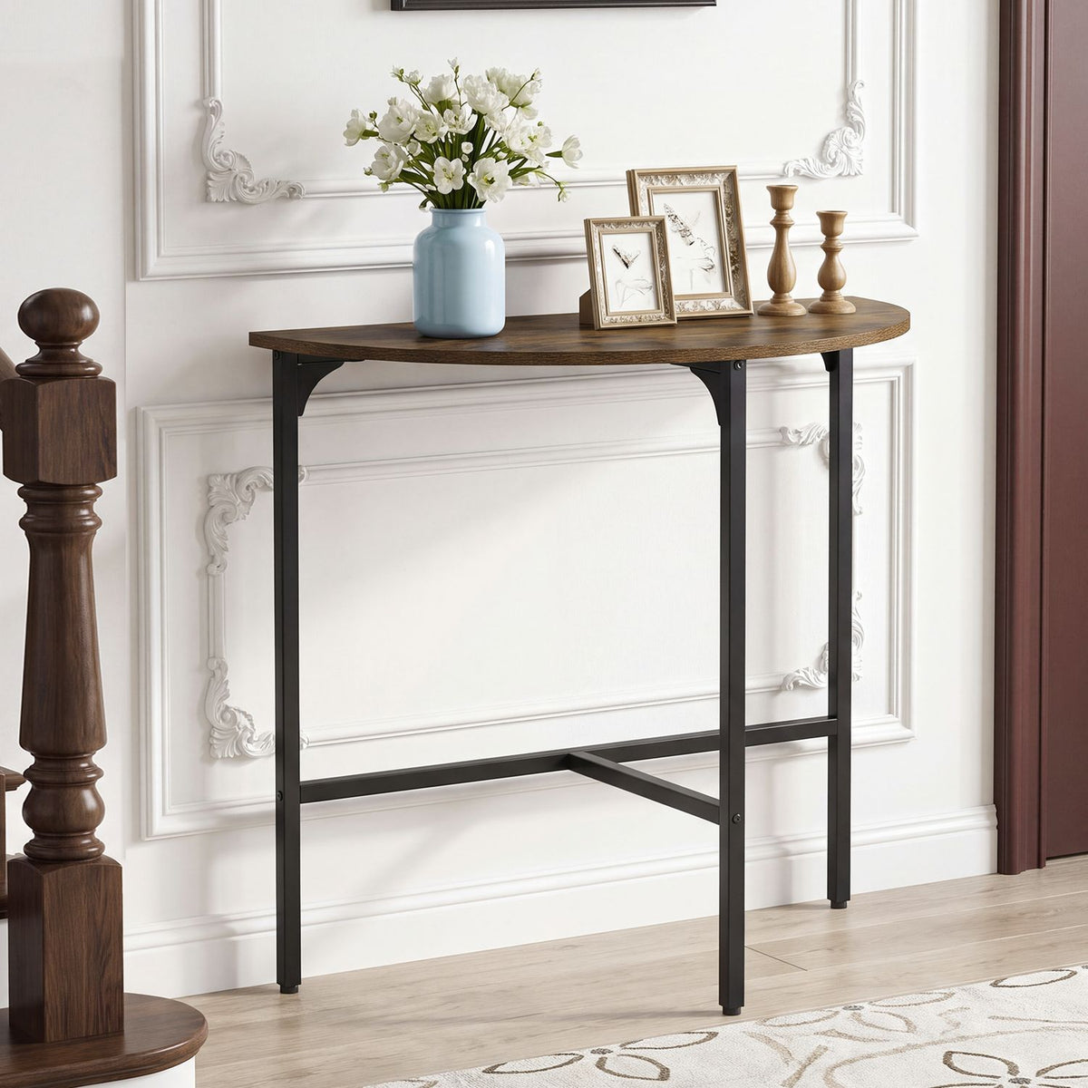 Half-moon Console Table Semi-circular Industrial Sofa Couch Table-Rustic Brown