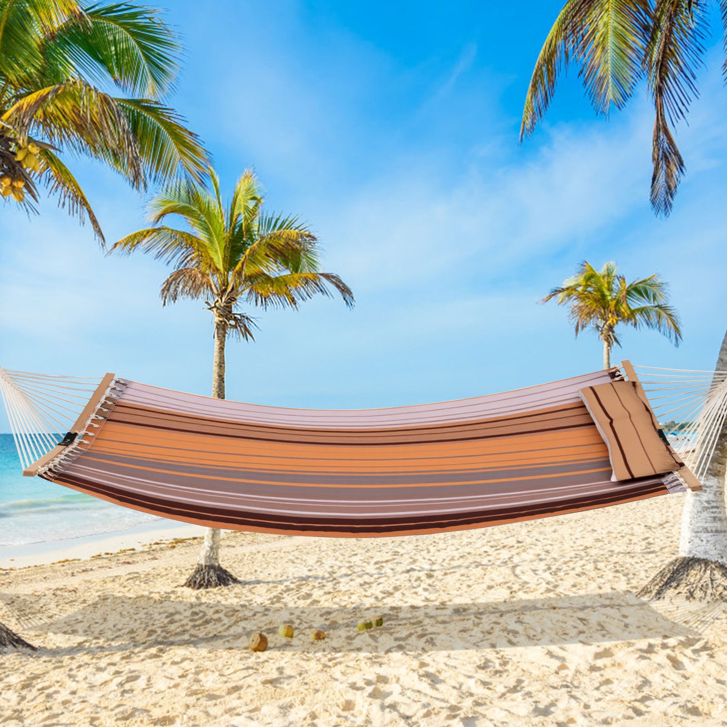 Patio Hammock Foldable Portable Swing Chair Bed with Detachable Pillow