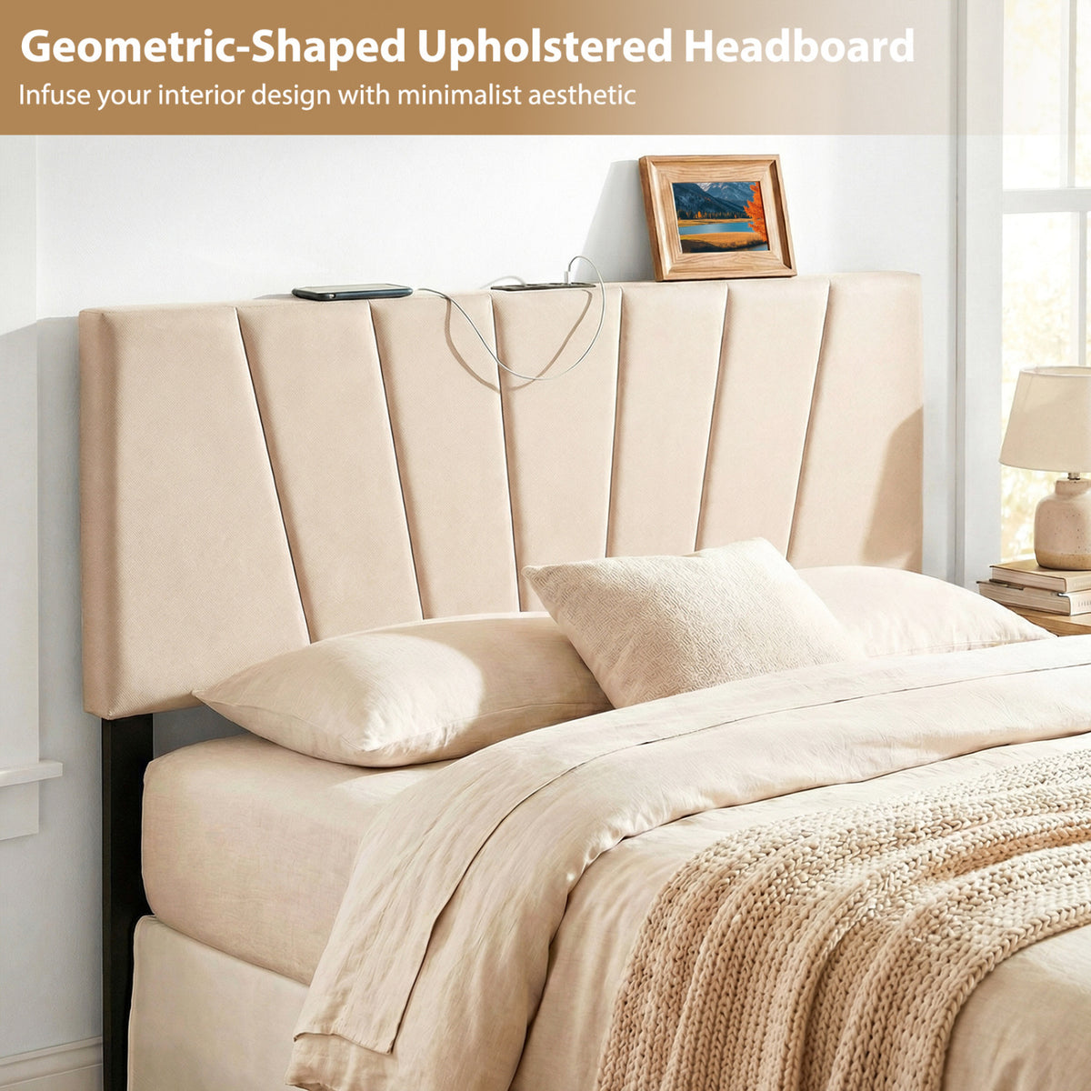 Headboard for Queen and Full Size Bed Geometric Upholstered Head Board