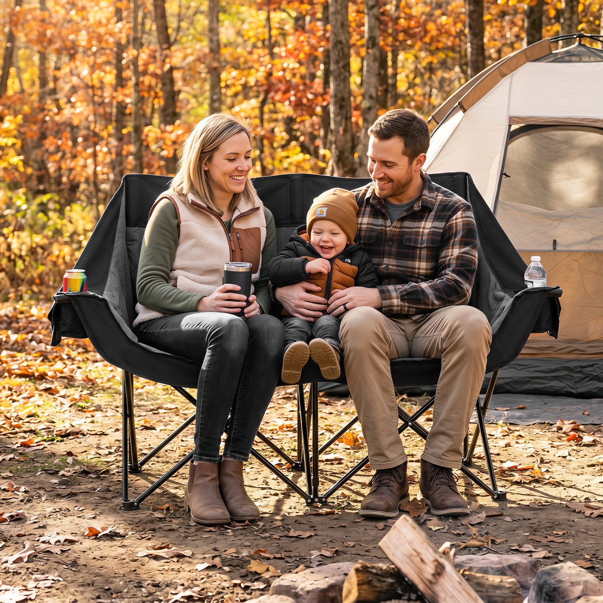 Heated Double Camping Chair with 4 Heating Zones and Wine Glass Holders