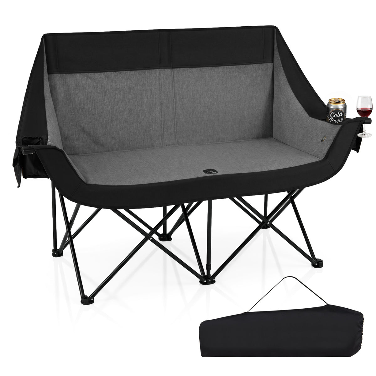 Heated Double Camping Chair with 4 Heating Zones and Wine Glass Holders