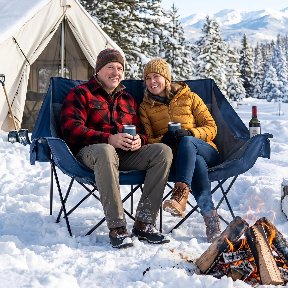 Heated Double Camping Chair with 4 Heating Zones and Wine Glass Holders