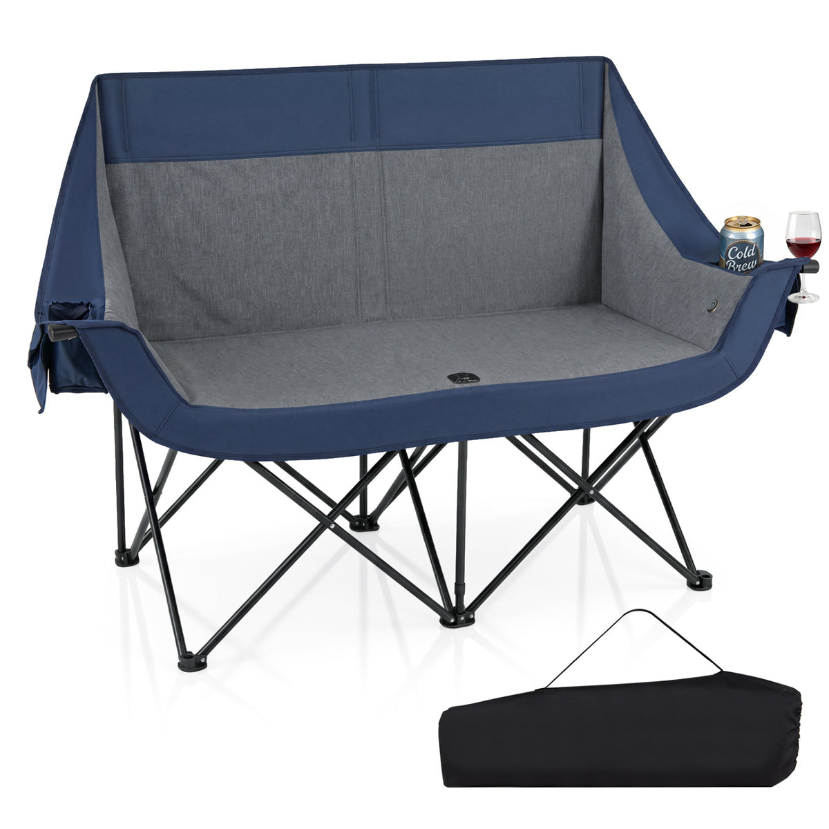 Heated Double Camping Chair with 4 Heating Zones and Wine Glass Holders