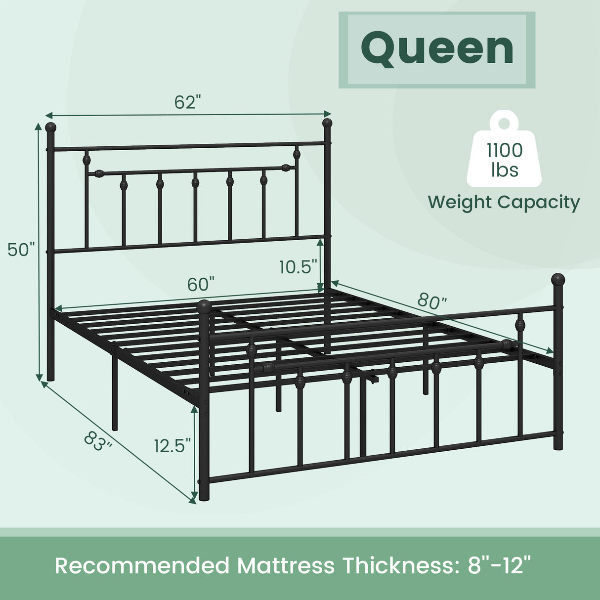 Full/Queen/Twin Size Heavy-duty Metal Bed Frame with Headboard