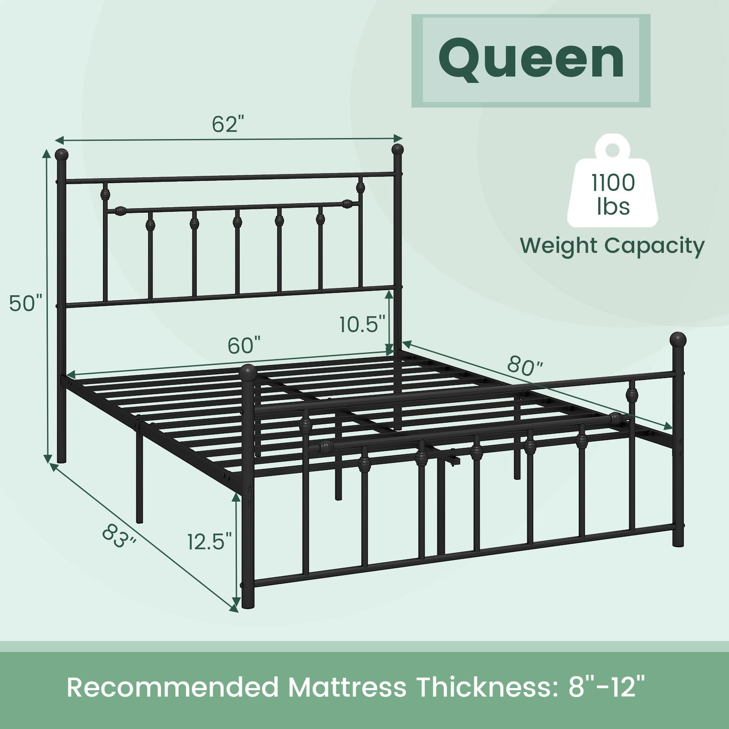 Full/Queen/Twin Size Heavy-duty Metal Bed Frame with Headboard