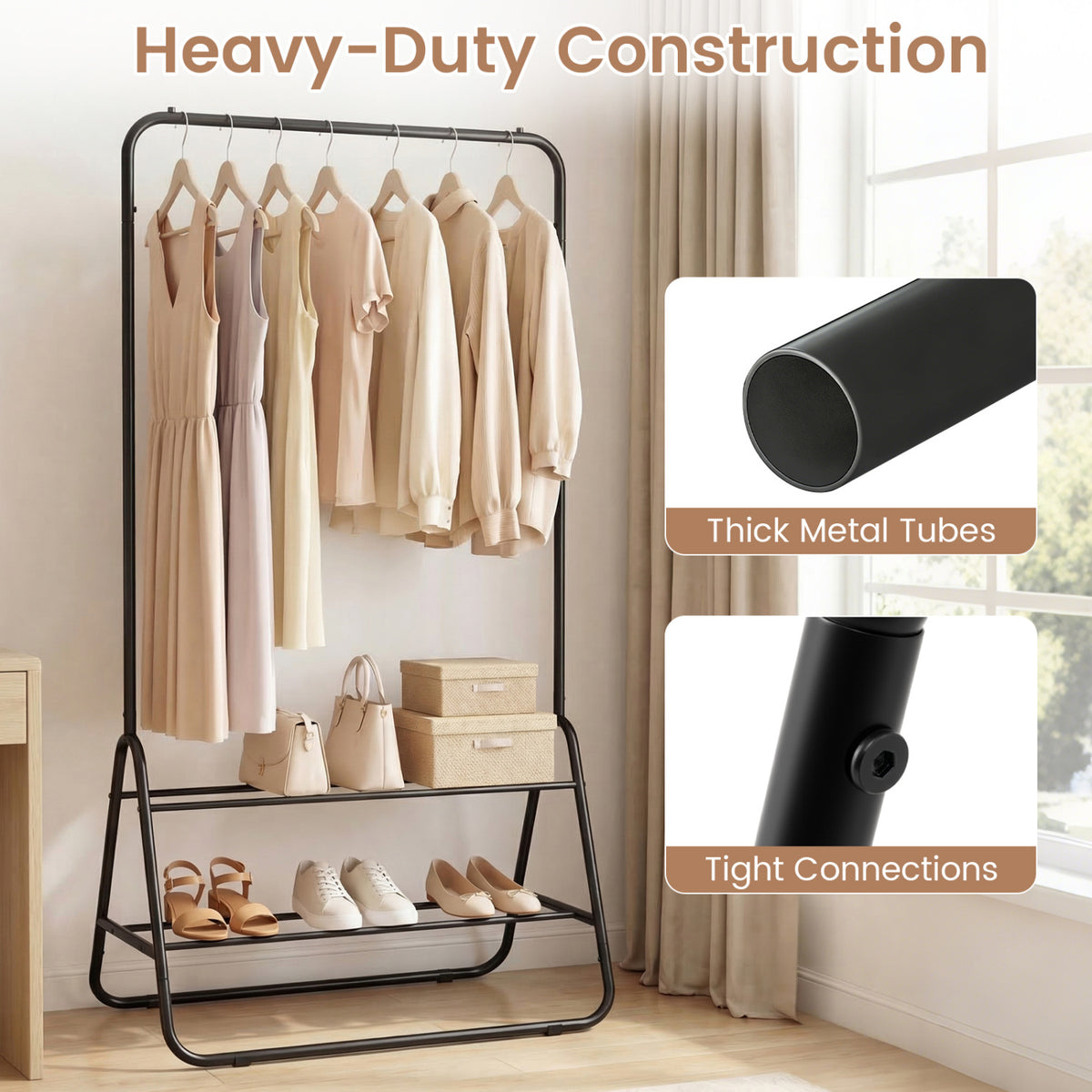 Heavy Duty Clothes Rack with Hanging Rod and Storage Shelves