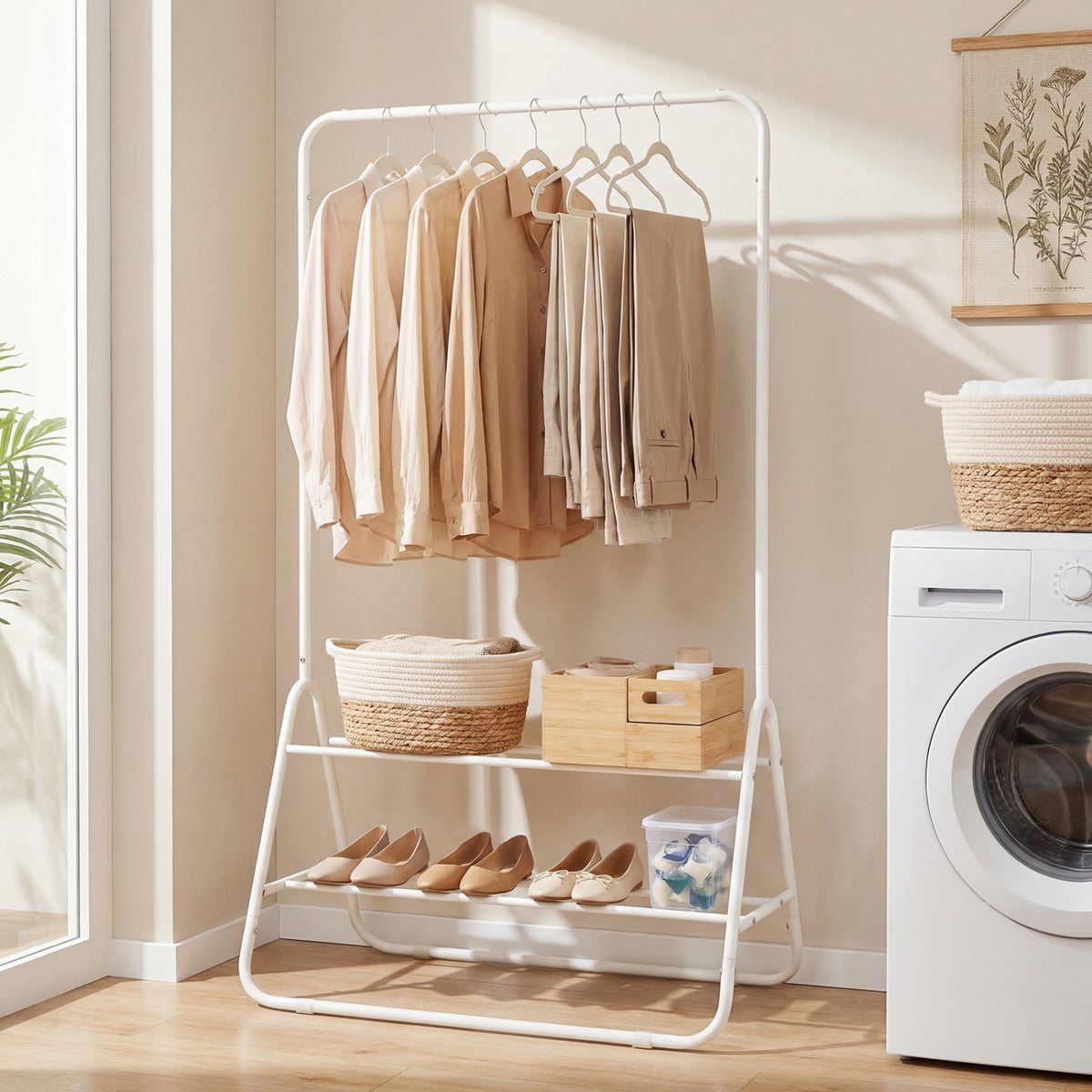 Heavy Duty Clothes Rack with Hanging Rod and Storage Shelves