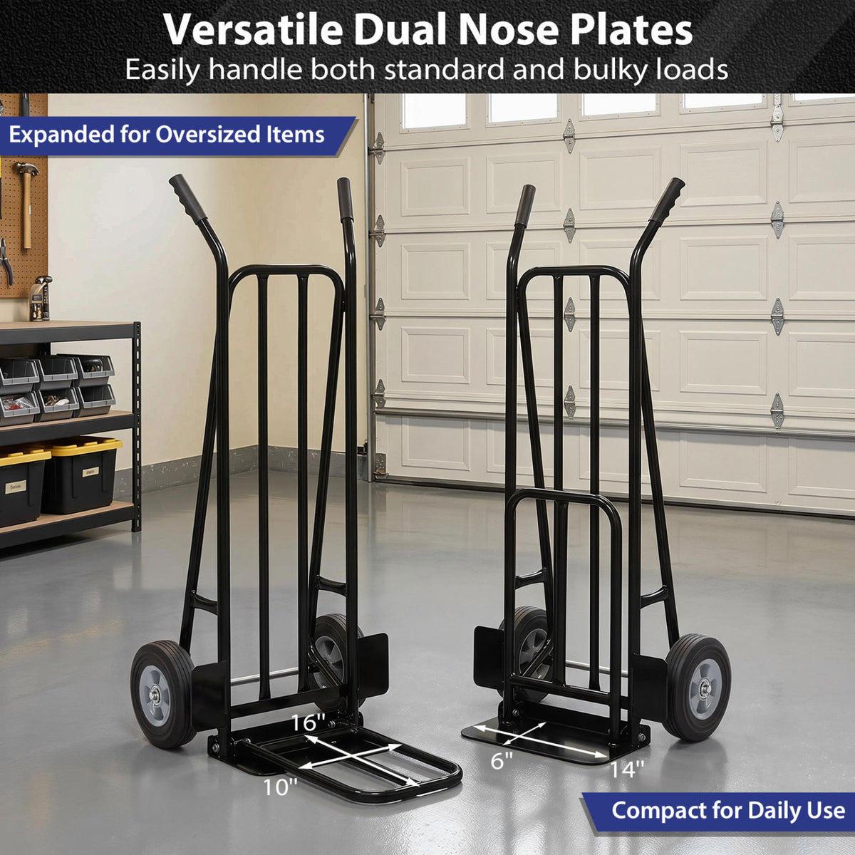 Heavy Duty Hand Truck Dolly with Dual Foldable Nose Plates