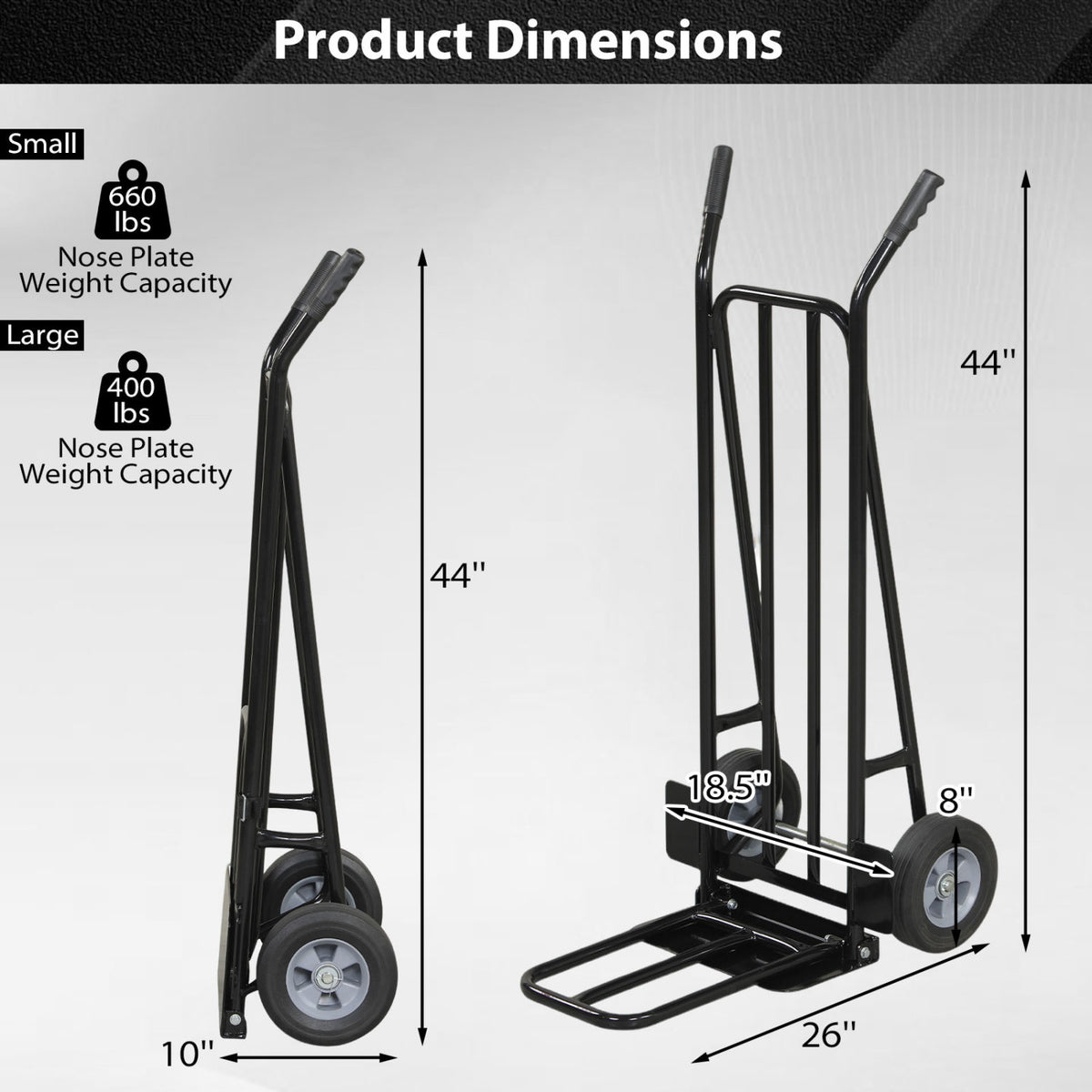 Heavy Duty Hand Truck Dolly with Dual Foldable Nose Plates